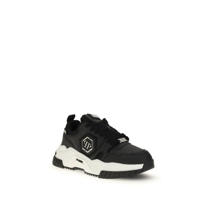 Philipp Plein Black Polyester Athletic Sneakers with logo patch and mesh detailing for comfort and style.