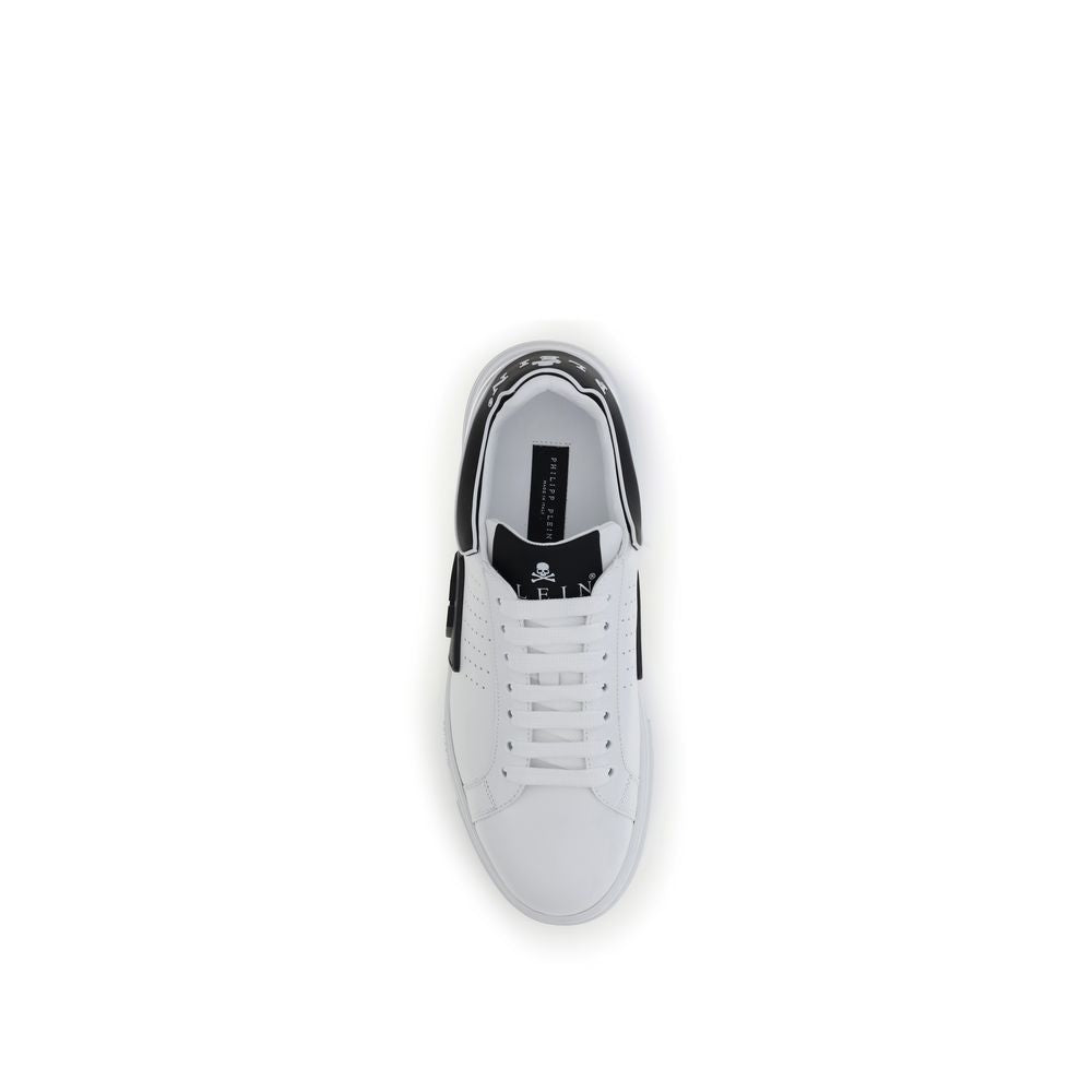 Philipp Plein White Calf Leather Bos Taurus Athletic Sneakers top view with modern design