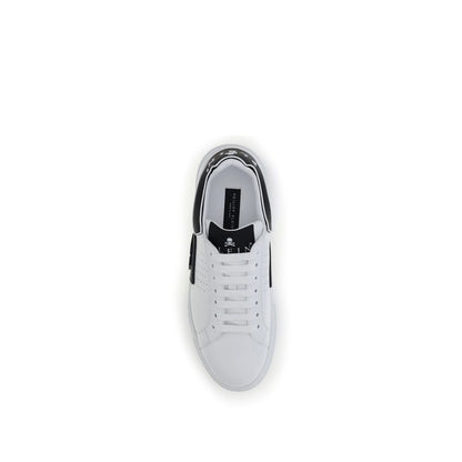 Philipp Plein White Calf Leather Bos Taurus Athletic Sneakers top view with modern design