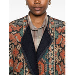 Pierre Louis Mascia Dresses Brown wool kimono with geometric pattern and side patch pockets, featuring three-quarter sleeves.