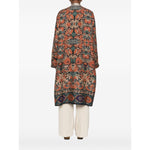 Pierre Louis Mascia Dresses Brown, wool kimono with geometric pattern, three-quarter sleeves, open front, side patch pockets, back view.