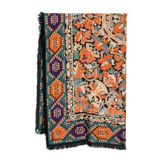 Pierre Louis Mascia Printed silk scarf with multicolour graphic design and frayed edges.
