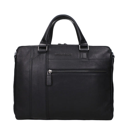 Piquadro Black Leather Business And Laptop Bag