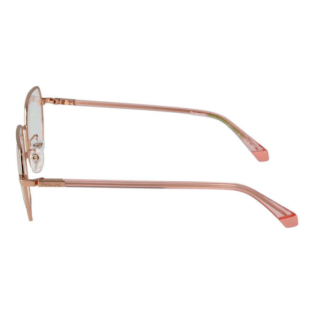 Polaroid Gold Women Glasses Frame in eco metal, full-rim square design with demo lenses, gold color, 52-18-145 size.