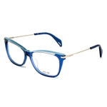 Police Blue Acetate Frames with shiny transparent blue finish and metal temples, size 53/14/140mm.