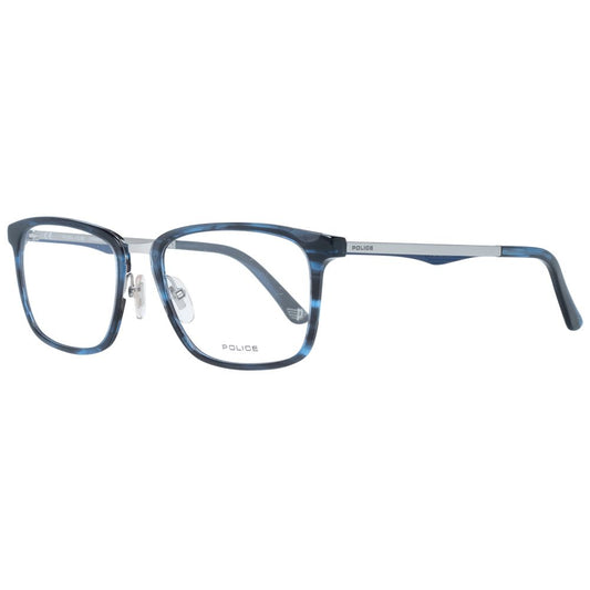 Police Blue Plastic Glasses (Frames) with full-rim rectangle style, blue color, men's, frame width 135mm, spring hinge absent.