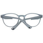 Police Gray Men Glasses Frame, full-rim round grey plastic, size 50-21-145 with demo lenses, includes branded case, no spring hinge.
