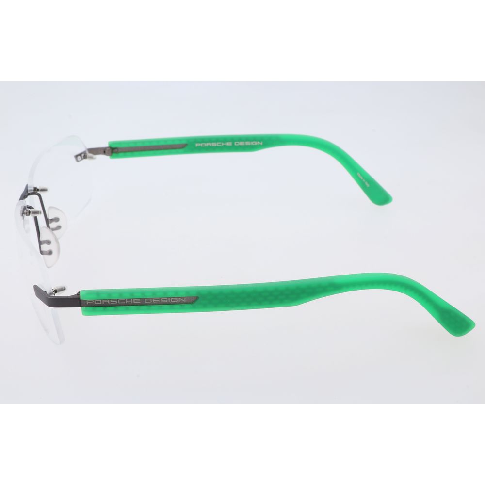 Side view of Porsche Design Bicolor Metal Frames in dark gray with green temples, model P8233F, metal material, size 60/16/135mm