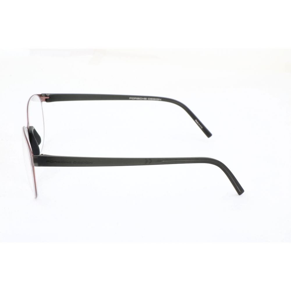 Side view of Porsche Design Burgundy Metal Frames, unisex glasses model P8312F with black temples and burgundy metal front.