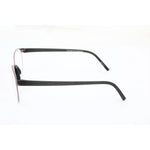 Side view of Porsche Design Burgundy Metal Frames, unisex glasses model P8312F with black temples and burgundy metal front.