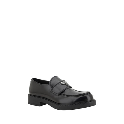 Prada Black Rubber Platform Loafers with logo plaque and textured sole
