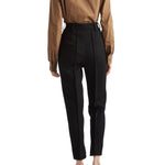Prada Wool Pants for women shown from back, featuring 100% virgin wool, high waist, belt loops, and two side pockets.