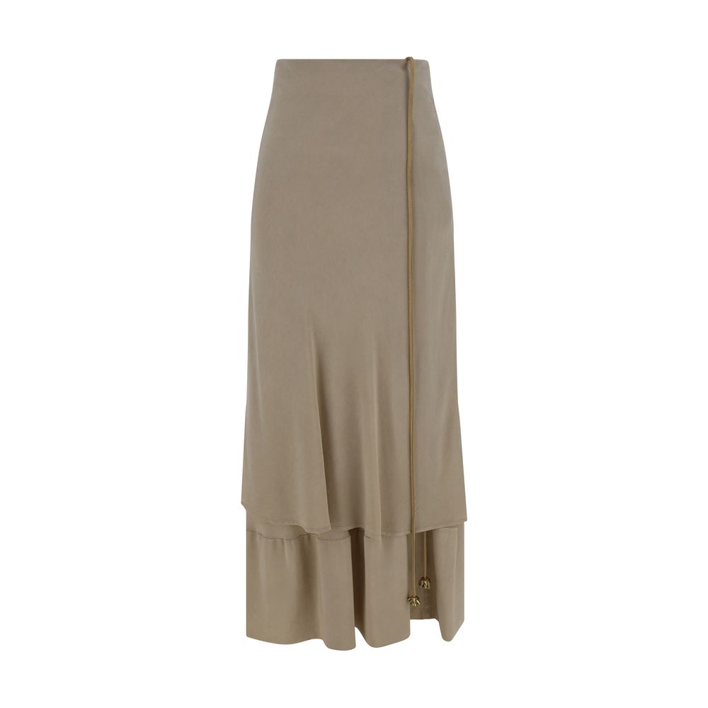 Quira Beige Silk Long Skirt