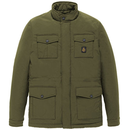 Refrigiwear Green Nylon Men Jacket with four-pocket design, crafted from durable rip-stop nylon for style and durability.