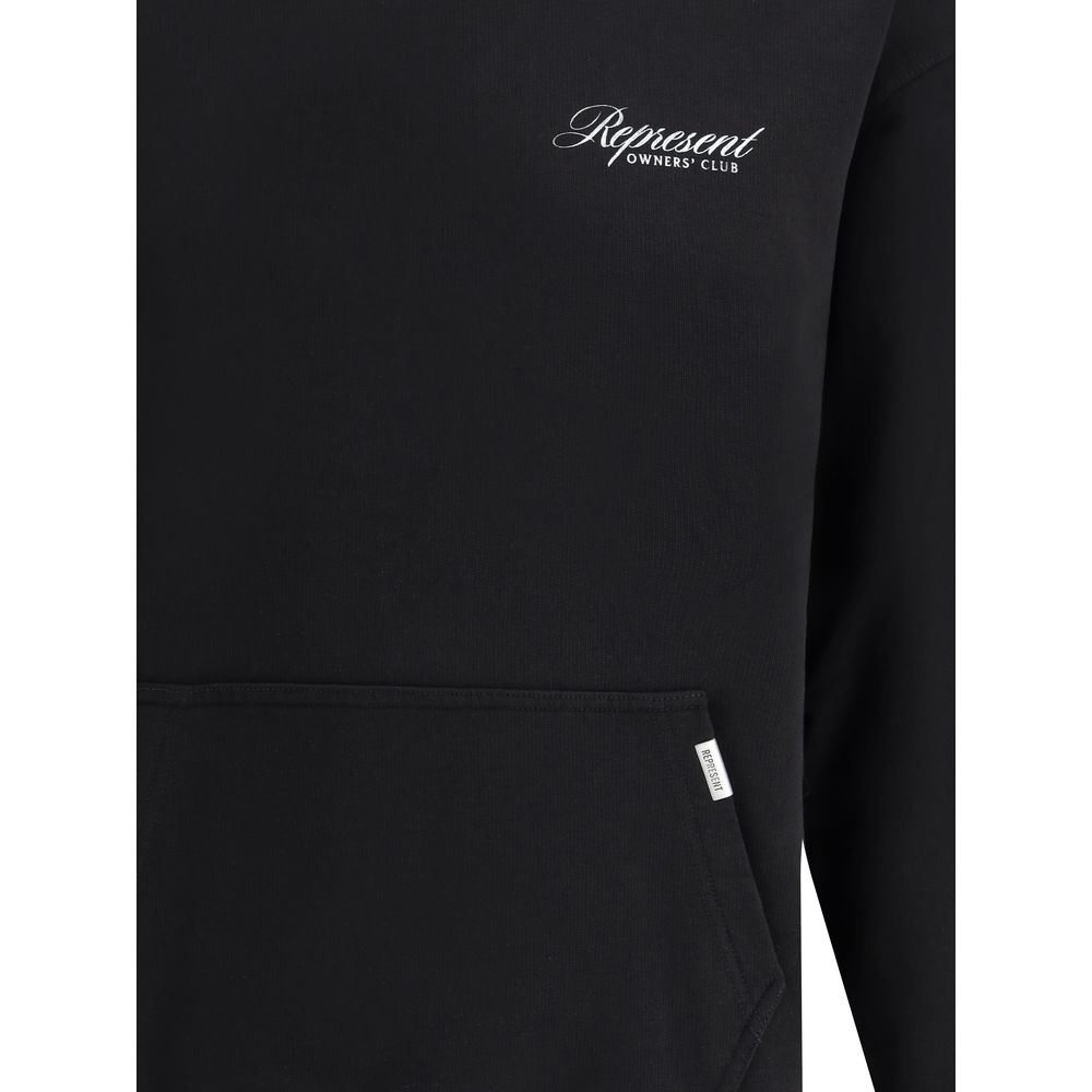 Represent Black Cotton Sweatshirt with front pocket and brand logo on chest.