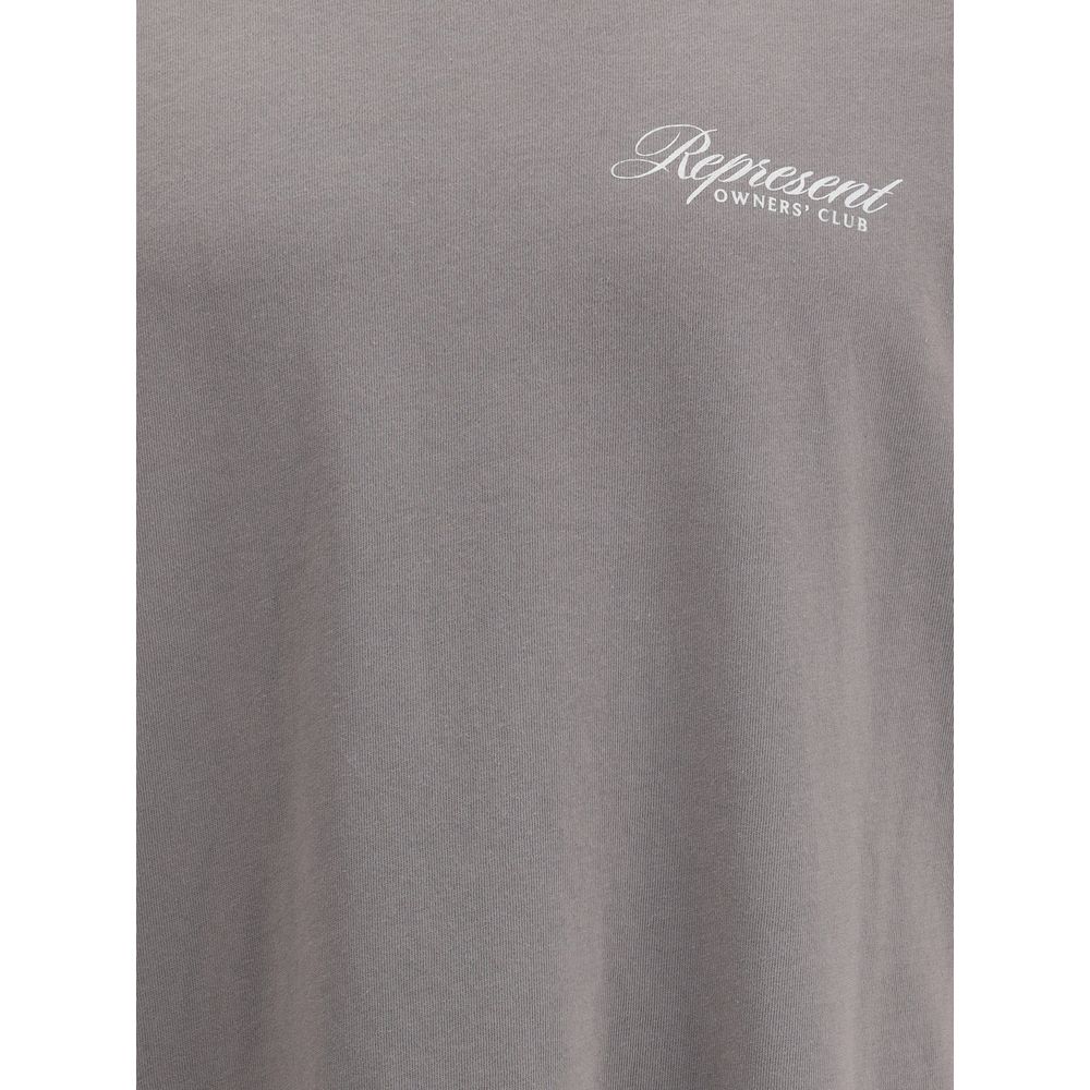 Represent Gray Cotton Sweatshirt with front monogram, ribbed crew neck, 100% cotton, minimalist design, AW25 collection.