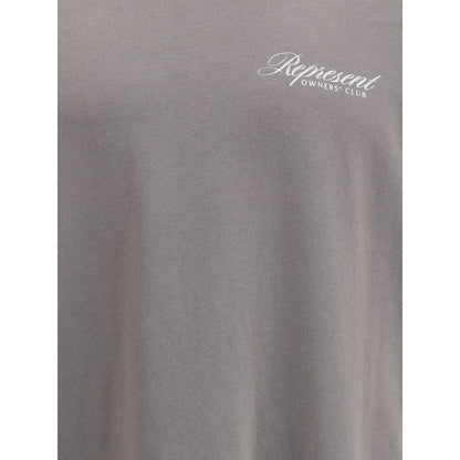 Represent Gray Cotton Sweatshirt with front monogram, ribbed crew neck, 100% cotton, minimalist design, AW25 collection.