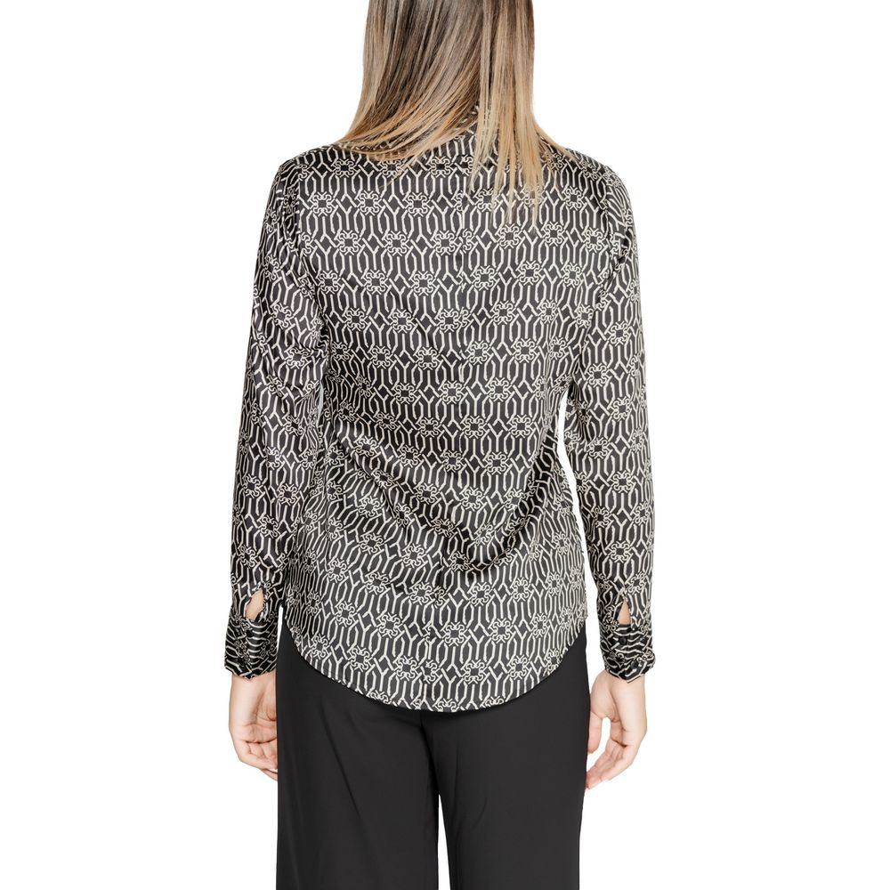 Back view of Rinascimento Black Polyester Shirt from Fall/Winter collection, showcasing women's fashion in 100% polyester.