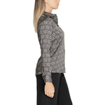 Side view of woman wearing Rinascimento Black Polyester Shirt from Fall/Winter Collection, 100% Polyester, women's fashion top.