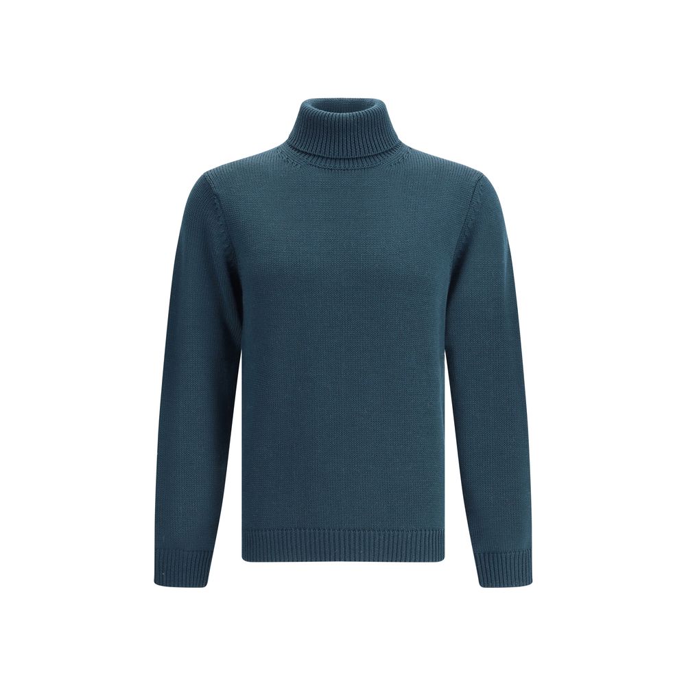Roberto Collina Green Merino Wool Turtleneck with ribbed collar, hem, and cuffs for a refined, comfortable fit, AW25 collection.