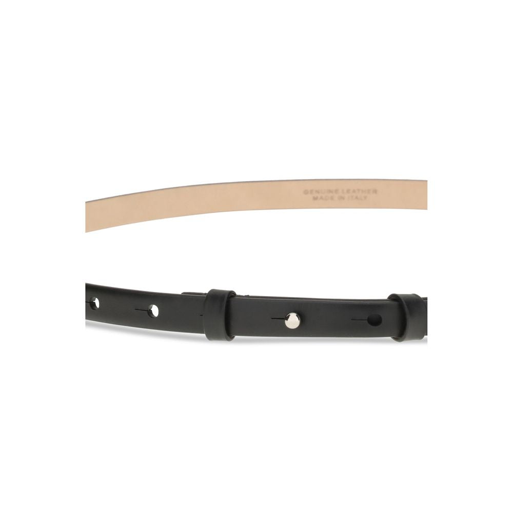 SA SU PHI Black Leather Thin Belt in 100% leather, slim design, ideal accessory for casual and formal outfits.