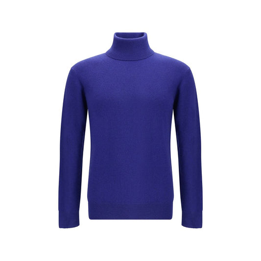 Saint Laurent Blue Cashmere Cashmere Sweater with ribbed turtleneck, ideal for smart or casual men's looks, AW25 collection.