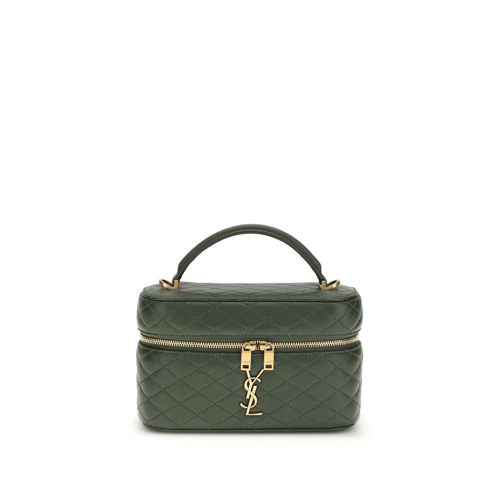 Saint Laurent Green Calf Leather Bos Taurus Handbag with YSL logo and quilted design, featuring a flat handle and shoulder strap.