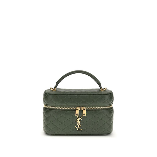 Saint Laurent Green Calf Leather Bos Taurus Handbag with YSL logo and quilted design, featuring a flat handle and shoulder strap.