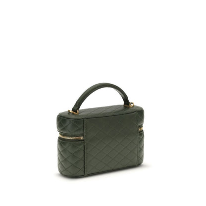 Saint Laurent Green Calf Leather Bos Taurus Handbag with quilted finish and YSL logo plaque, featuring top handle and shoulder strap.