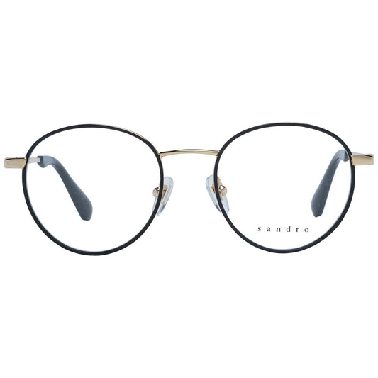 Sandro Black Men Glasses Frame stainless steel full-rim round design with demo lenses and branded case, size 48-19-140.