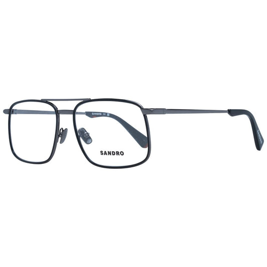 Sandro Gray Men Glasses Frame in metal full-rim aviator style, grey color, demo plastic lenses, includes branded case, size 56-17-140.