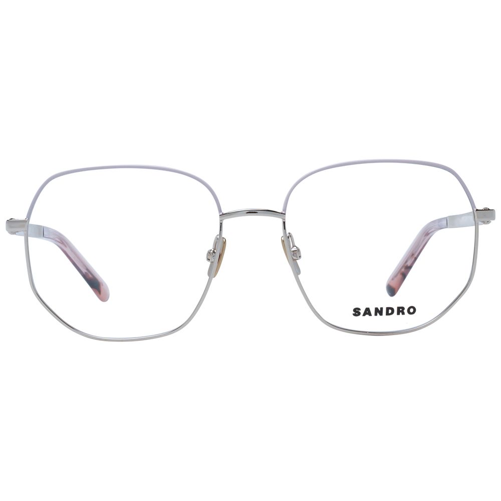 Sandro Pink Women Glasses Frame, rose metal full-rim style with demo lenses, includes branded case, size 54-17-135, round design.