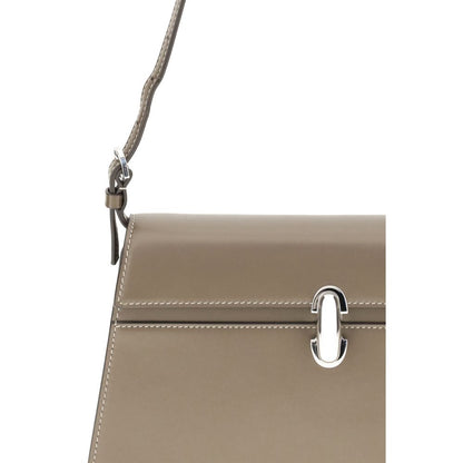 Savette Beige Calf Leather Bos Taurus Shoulder Bag with turnlock closure and adjustable strap