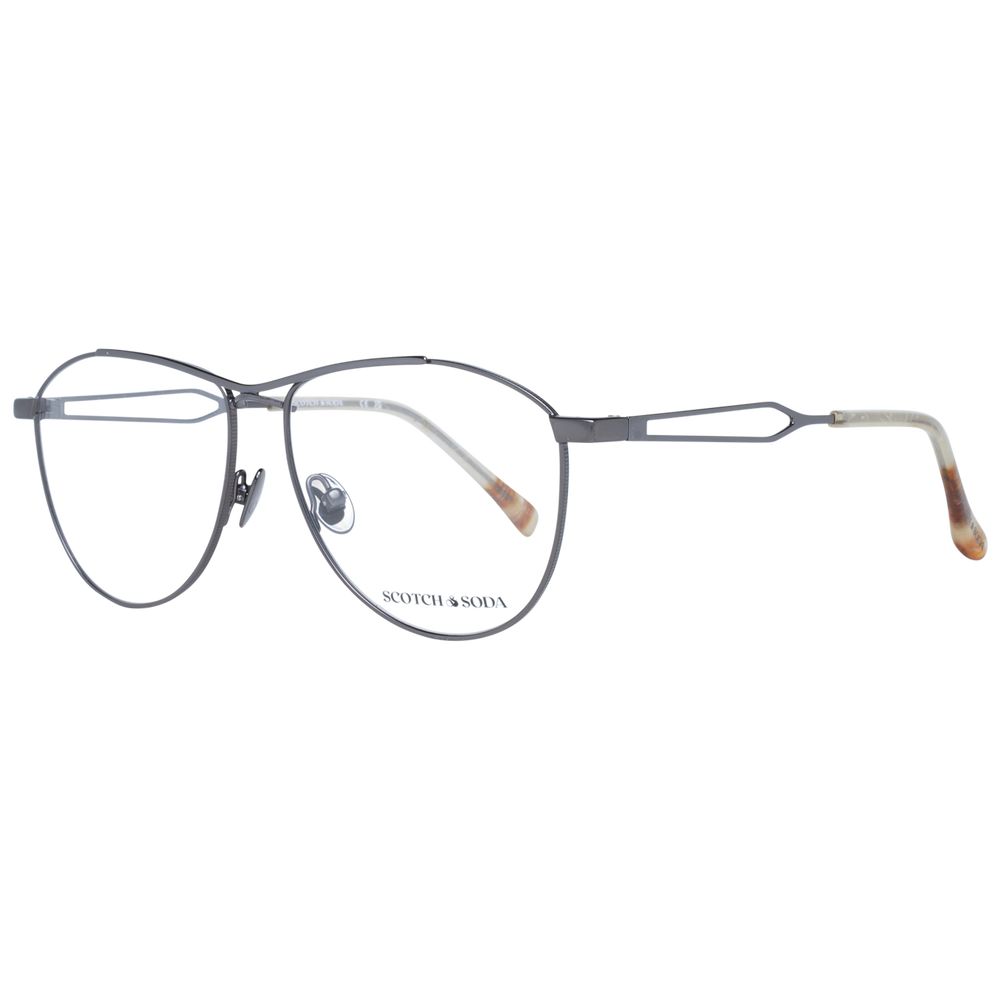 Scotch & Soda Gray Men Glasses Frame in gunmetal, aviator style with full-rim design, metal frame, and demo lenses, size 55-13-140.