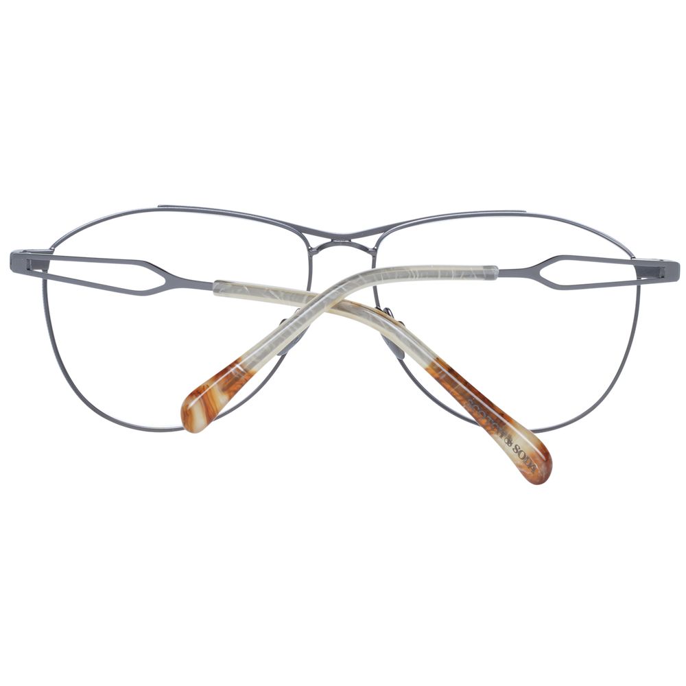 Scotch & Soda Gray Men Glasses Frame in gunmetal full-rim metal aviator style, demo lenses, size 55-13-140, includes branded case.