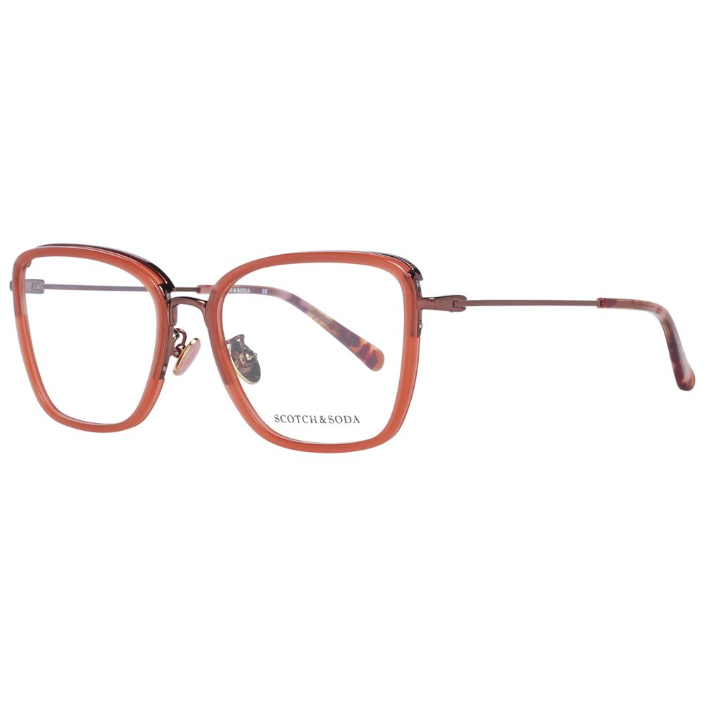 Scotch & Soda Red Women Glasses Frame, full-rim square style with metal and plastic, demo lenses, 55-18-135 dimensions.
