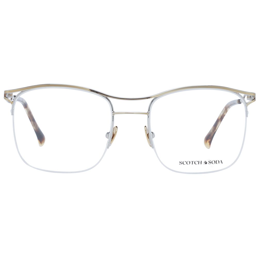 Scotch & Soda Silver Men Glasses Frame, half-rim, stainless steel, square style.