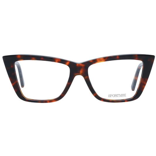 Sportmax Brown Women Glasses Frame in acetate, full-rim butterfly style with demo lenses, size 55-16-140, includes branded case.