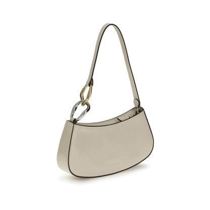 Staud Cream Calf Leather Bos Taurus Shoulder Bag with flat strap and double snap hook detail, perfect for daily essentials.