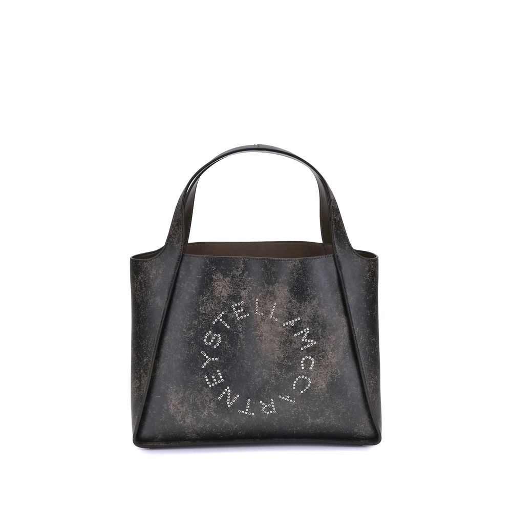 Stella McCartney Brown Calf Leather Bos Taurus Shoulder Bag with aged-effect finish and logo eyelets on front.