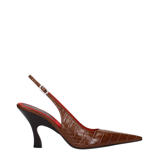 Stella McCartney Brown Leather Pumps with rhinestone detail in eco leather, side view of brown sandal featuring MPN 810524AP0AU02000.