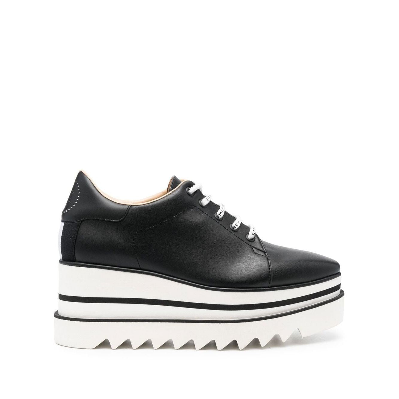 Stella McCartney Sneakers Black Elyse Eco Alter low-top with platform, high wedge heel, and square toe design.