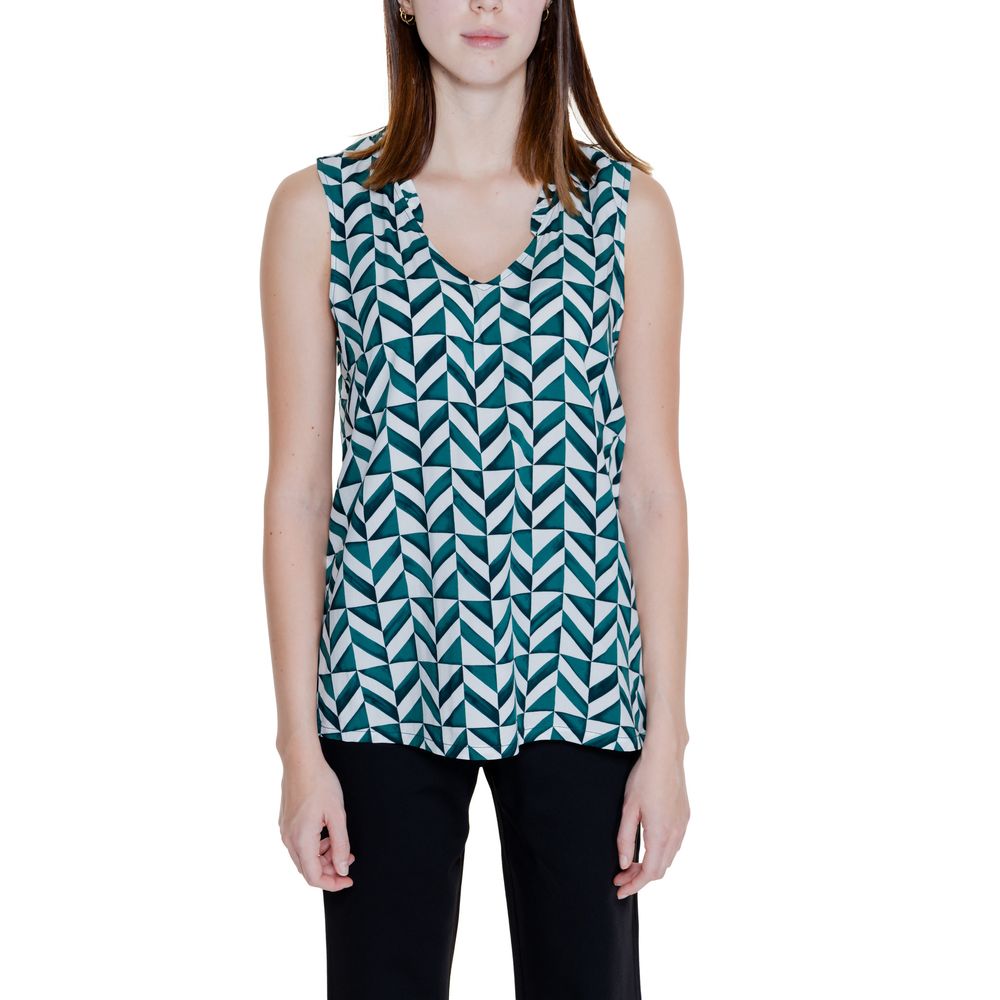 Street One Green Viscose Tank Top for women, spring/summer collection, 100% viscose, stylish geometric pattern.
