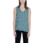Woman wearing Street One Green Viscose Tank Top, geometric pattern, part of Spring/Summer collection, made of 100% viscose.
