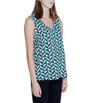 Woman wearing Street One Green Viscose Tank Top with geometric pattern, part of spring/summer collection.