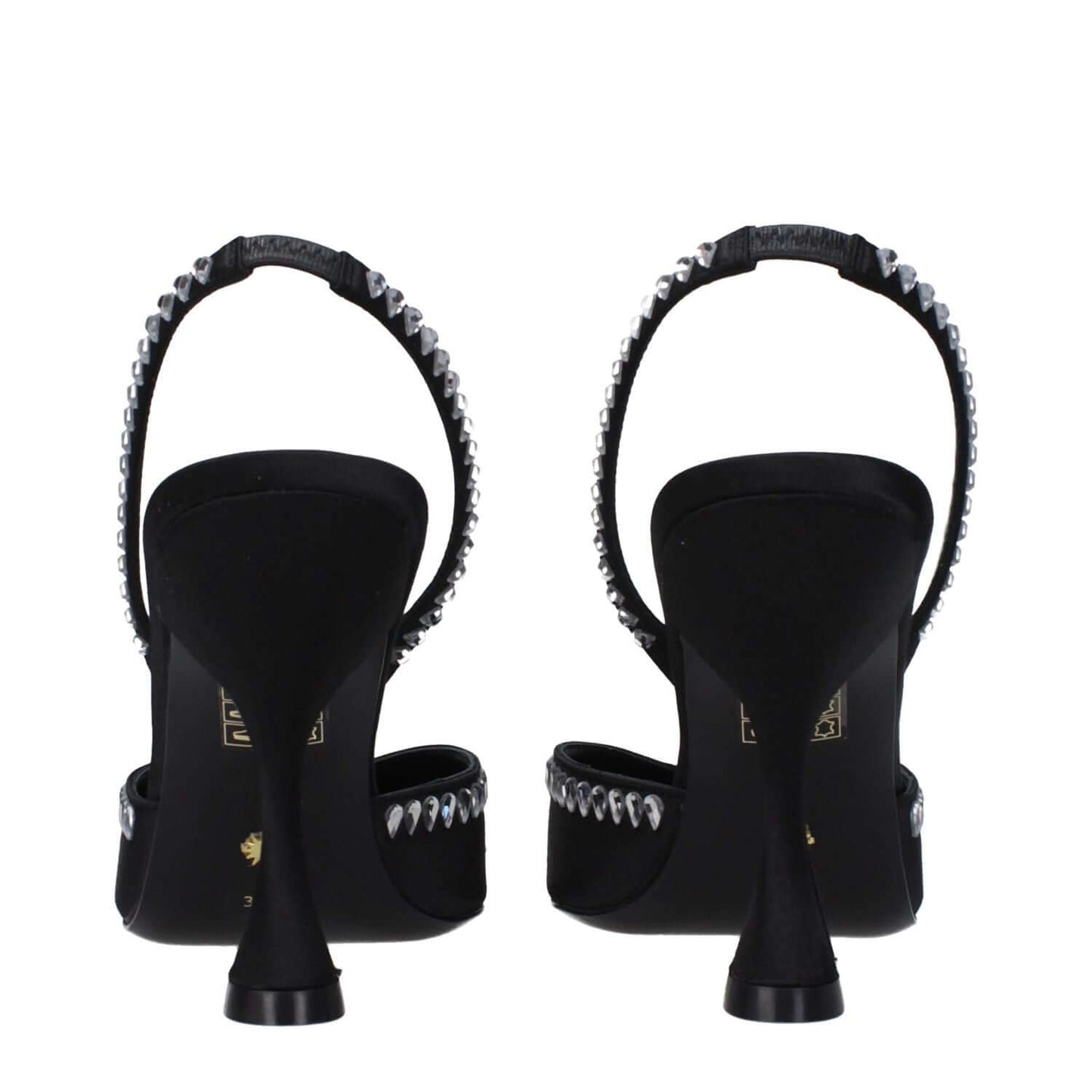 Stuart Weitzman Black Satin Stiletto Heel Sandals