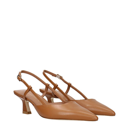 Stuart Weitzman Brown Leather Mid Heel Pumps, MPN VINNIE50SMOSJ434HAZEL, luxurious brown sandals for sophisticated style.