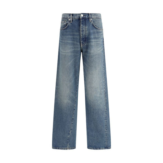 Sunflower Blue Cotton Jeans Denim with wide legs and twisted seams for a vintage look.