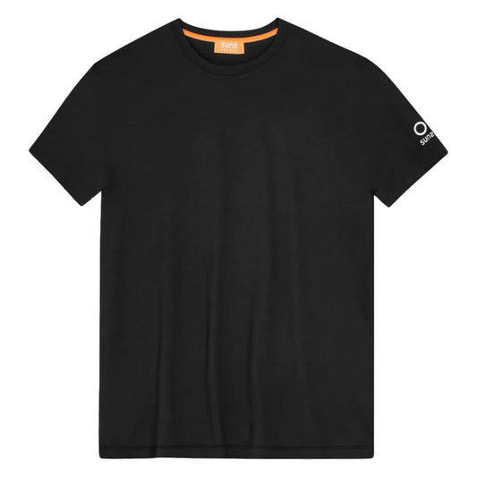 Suns Black Nylon T-Shirt with crew neck and shoulder logo print, made from stretch technical fabric.