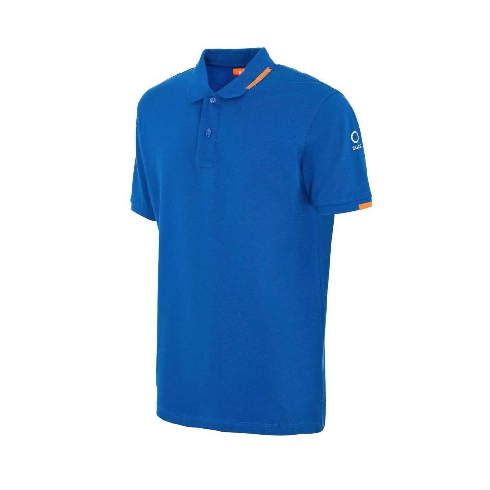 Suns Blue Cotton Polo Shirt with ribbed collar, logo on sleeve, and front button closure